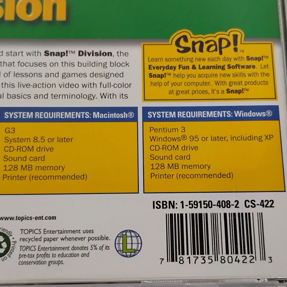 Snap! Division Educational Math Homeschool Learning Video Game Ages 7-10 PC Mac